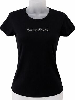 Classic Girl American Apparel Wine Chick Vintage 90s Rhinestone Black T-shirt M